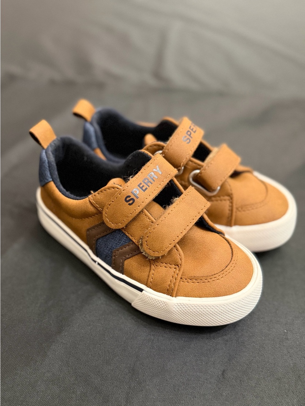 Sperry Kids Tan and Navy Double-Strap Sneakers